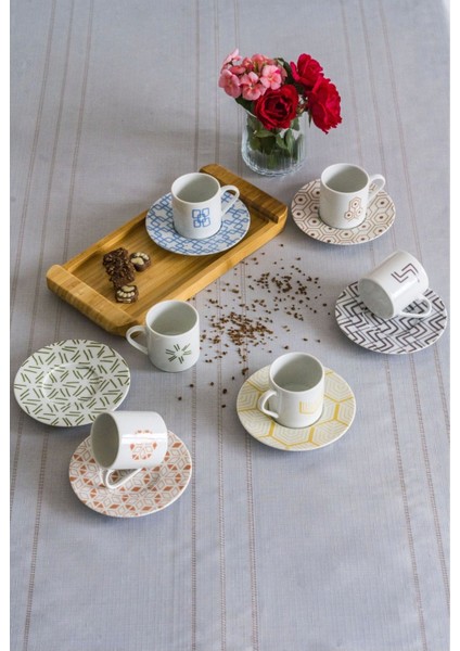 Beyaz 6 Kişilik 12 Parça 90CC Kahve Fincan Takımı
