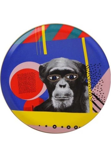 Beyaz 28 cm Maymun Desenli Düz Tabak, Şık ve Kullanışlı Mutfak Aksesuarı