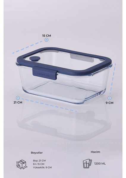 1200 ml Mavi Vakumlu Cam Saklama Kabı, Sağlıklı ve Şık Mutfak Gereci fiyatları