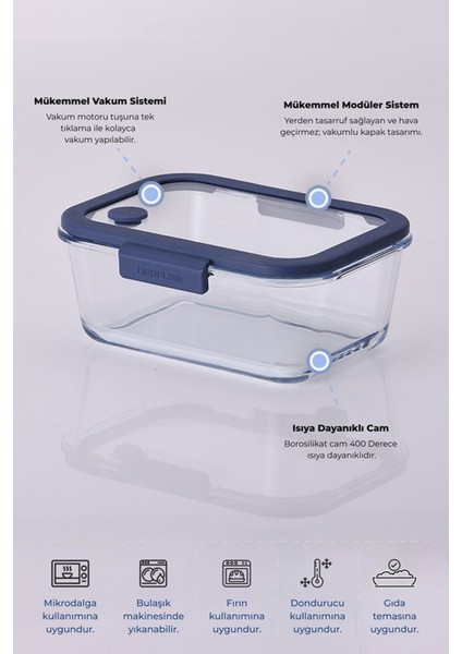 1200 ml Mavi Vakumlu Cam Saklama Kabı, Sağlıklı ve Şık Mutfak Gereci modelleri