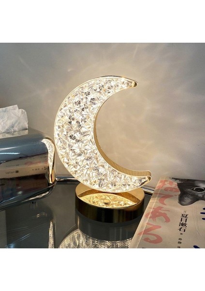 Şarjlı Ay Kristal Elmas Masa Lambası, Dokunmatik, Akrilik, Led, Romantik Gece Işığı fırsatları