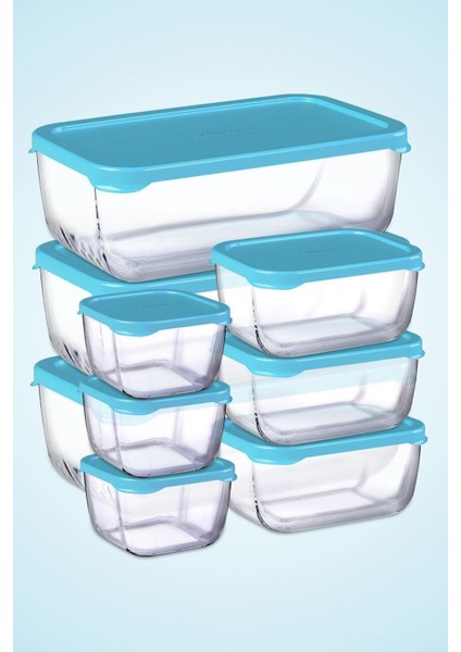 9 Parça Mavi Saklama Kabı Takımı, Büyük Orta ve Küçük Boylar