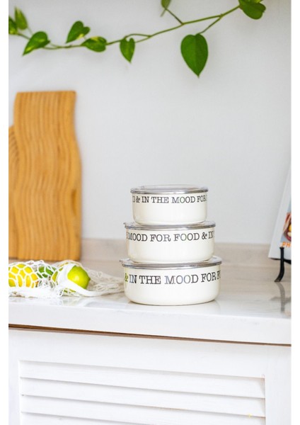 Şık 3'lü Emaye Saklama Kabı Seti, Beyaz Renk, Kullanışlı ve Modern Tasarım