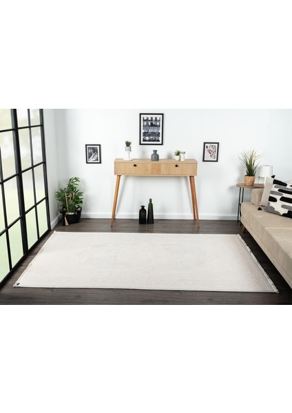 Truva TV001A Krem Halı Kenar Çerçeveli Göbekli Kalın Akrilik Tozuaz Modern Klasik Salon Halısı modelleri