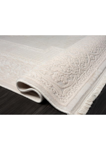 Truva TV001A Krem Halı Kenar Çerçeveli Göbekli Kalın Akrilik Tozuaz Modern Klasik Salon Halısı fırsatları