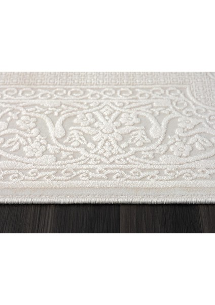 Truva TV001A Krem Halı Kenar Çerçeveli Göbekli Kalın Akrilik Tozuaz Modern Klasik Salon Halısı indirimleri