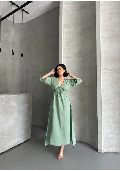 100PAMUK Müslın Pamuk Kal Lastikli Elbise