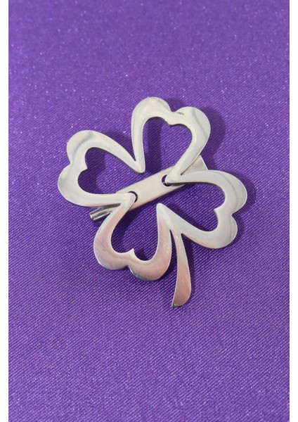 Çelik Silver Dört Yaparaklı Yonca Broş. Yaka Iğnesi Yonca Broş. Erkek Broş. Kadın Broş. Yonca Broş. indirimleri