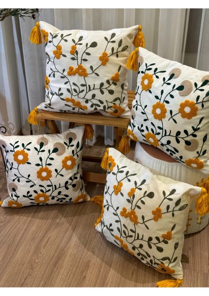 4'lü Punch Işlemeli Nakışlı Dekoratif Kırlent Kılıfı fiyatları