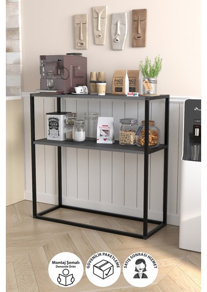 2 Raflı Mutfak Standı Kahve Köşesi Mutfak Rafı Mutfak Bangosu Antrasit