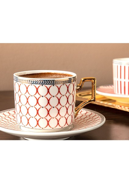 Klasik 2'li Porselen Kahve Fincan Takımı, 90 Ml, Kırmızı fiyatları
