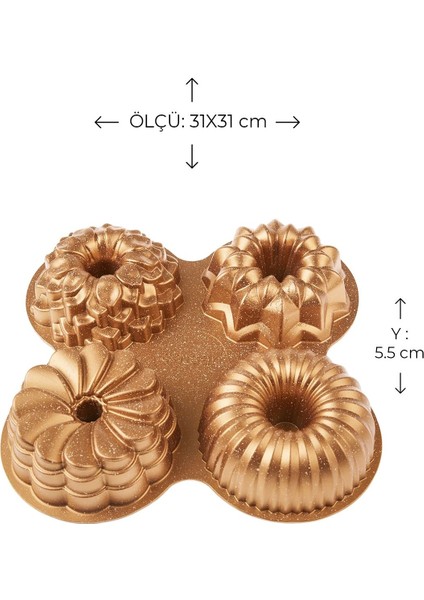 Altın Renkli Çok Amaçlı 4'lü Kek Kalıbı, Kullanışlı ve Şık Tasarım modelleri