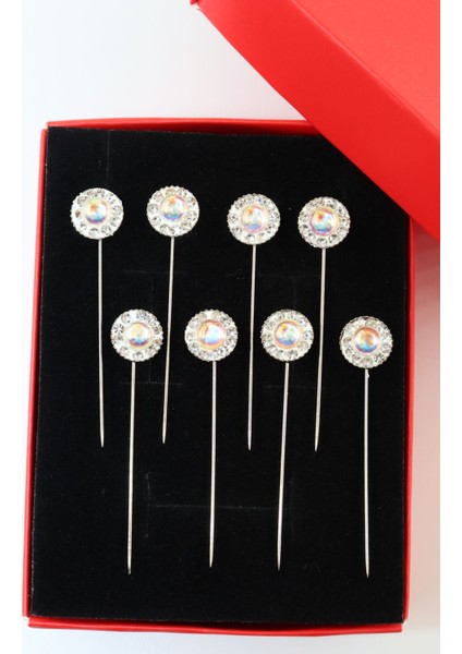 8’li Ekru Kristal Taşlı Eşarp Iğnesi. Şal Iğnesi. Türban Iğnesi. Başörtü Iğnesi. Eşarp ve Şal Iğnesi modelleri