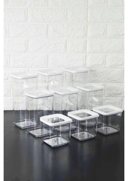 Turuncu Akrilik Kare Saklama Kabı Seti, 9'lu, Dayanıklı ve Şık Tasarım