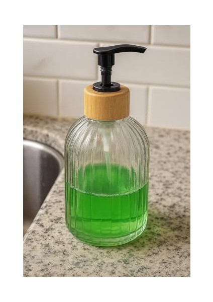 Cam Sıvı Sabunluk - Doğal Bambu Başlıklı | Şeffaf Cam Gövde | Banyo, Mutfak ve Lavabo Üstü Kullanım Için Modern Pompalı Sabun Dispenseri 300 ml modelleri