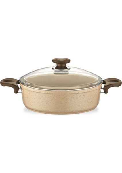 Kahverengi 24 cm Safran Ezme Granit Basık Tencere, Dayanıklı ve Şık Mutfak Gereci