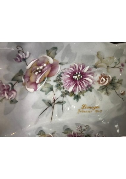 Limoges Rehausse Main El Boyama Sunumluk Şekerlik Kase - 19 cm x 12 cm x 6 cm