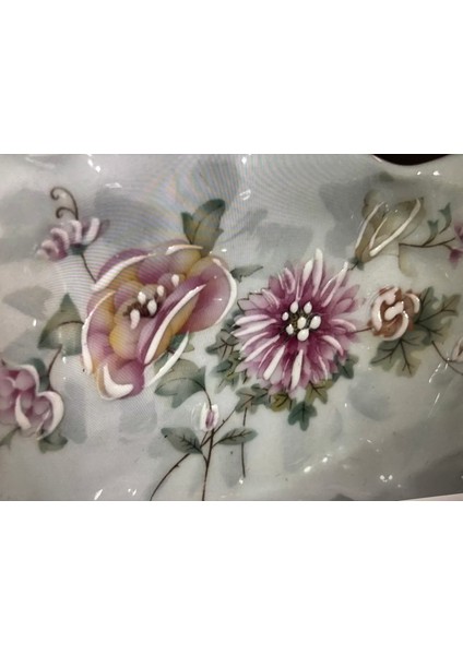 Limoges Rehausse Main El Boyama Sunumluk Şekerlik Kase - 19 cm x 12 cm x 6 cm