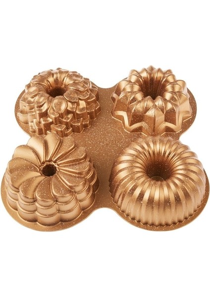 Altın Renkli Çok Amaçlı 4'lü Kek Kalıbı, Kullanışlı ve Şık Tasarım