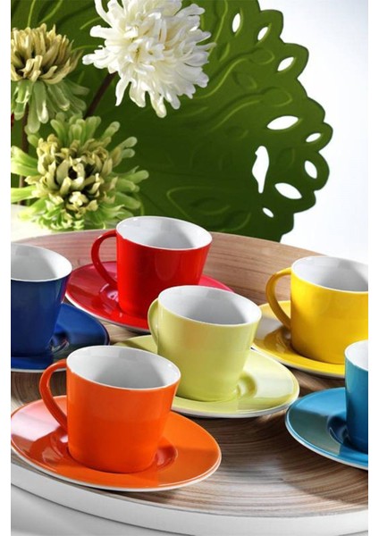 Renkli 12 Parça Kahve Fincan Takımı, 6 Kişilik, Şık ve Zarif Tasarım
