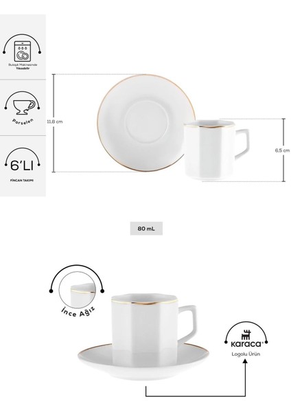 6 Kişilik Beyaz Kahve Fincan Takımı, 80 Ml, Şık ve Zarif Tasarım fiyatları
