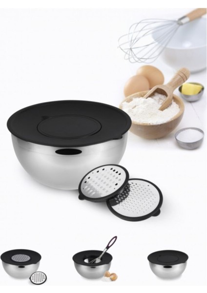 Çok Amaçlı 3'ü Birlikte Saklama ve Karıştırma Kabı, Gri, Pratik ve Kullanışlı