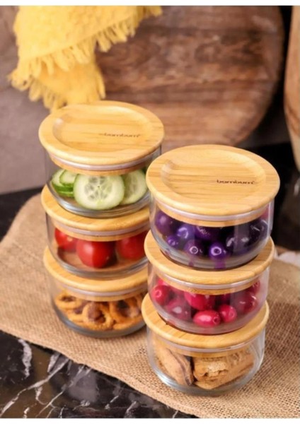 6'lı Bambu Kapaklı Cam Kahvaltılık Seti, 300ML, Şık ve Dayanıklı Tasarım fiyatları