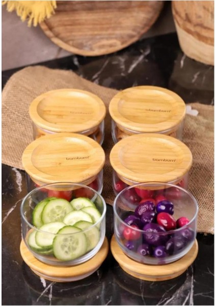 6'lı Bambu Kapaklı Cam Kahvaltılık Seti, 300ML, Şık ve Dayanıklı Tasarım modelleri