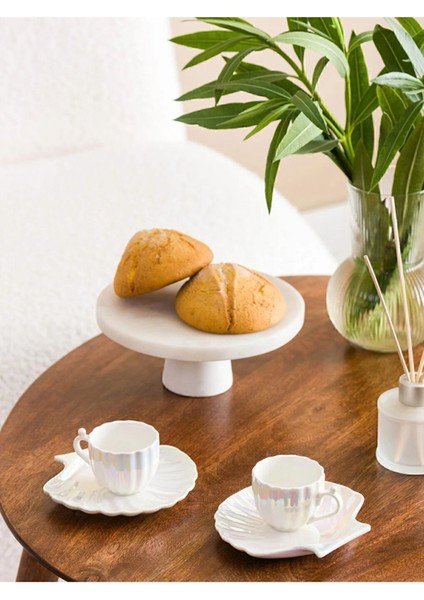 Istiridye Desenli Porselen Kahve Fincanı Takımı 2 Kişilik 90 ml Ekru fiyatları