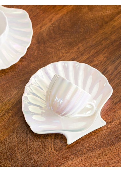 Istiridye Desenli Porselen Kahve Fincanı Takımı 2 Kişilik 90 ml Ekru modelleri