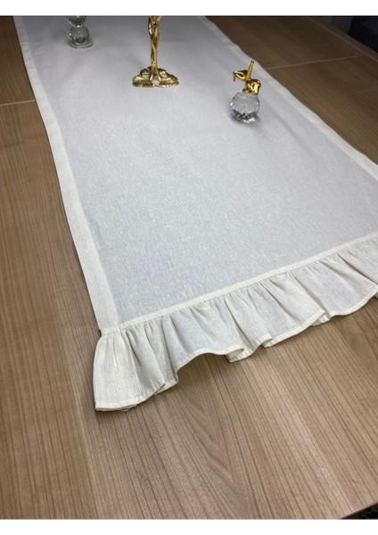 Bej %100 Pamuklu Ham Keten Kenar Fırfırlı Ev Runner 40X140 cm fiyatları
