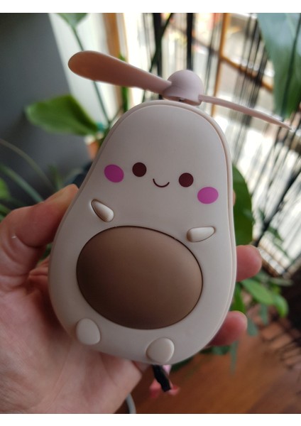 Sevimli Avokado Tasarımlı LED Işıklı USB Kablolu Mini Fan I Masa Üstü ve Boyun Kullanımı Vantilatör