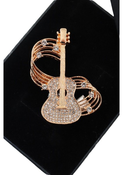 Zirkon Taşlı Melodili Gitar Broş. Yaka Iğnesi Gitar Broş. Erkek Broş. Kadın Broş. Gitar Broş.
