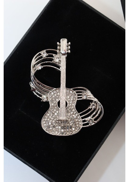 Zirkon Taşlı Melodili Gitar Broş. Yaka Iğnesi Gitar Broş. Erkek Broş. Kadın Broş. Gitar Broş.