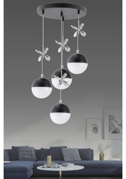 Kelebek 4'lü Siyah Modern Lüx Ledli Modern LED Avize