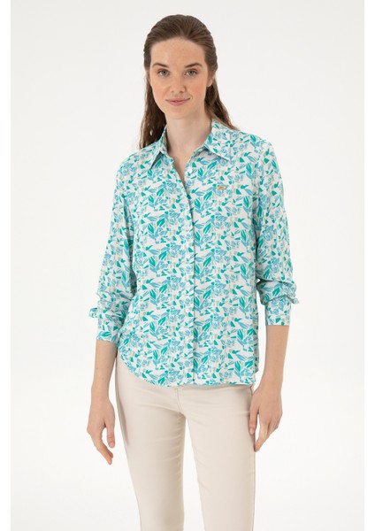 Kadın Mint Gömlek Desenli 50299289-VR090