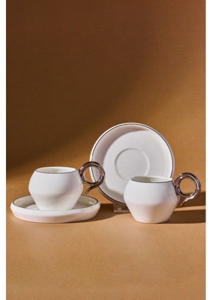 Çift Kişilik 135 ml Gümüş Renkli Kahve Fincan Takımı