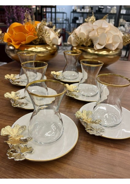 Kelebekli Çay Seti, Poeselen Tabaklı ve Bardaklı Şık Tasarım