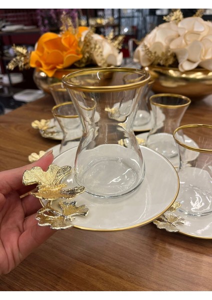 Kelebekli Çay Seti, Poeselen Tabaklı ve Bardaklı Şık Tasarım modelleri