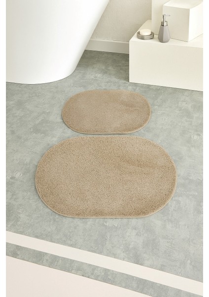 Shaggy Oval Büyük Boy Kaymaz Taban Yıkanabilir 60X100 60X50 2'li Set Banyo Paspası