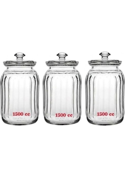 Beyaz 1500 cc Cam Kavanoz Seti, 3 Adet, Şık ve Kullanışlı Paketli