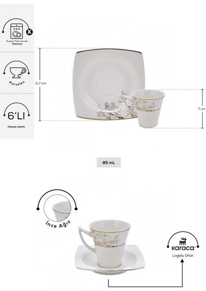 Altı Kişilik Beyaz Kahve Fincanı Takımı, 85 Ml, Şık ve Kullanışlı Tasarım fiyatları