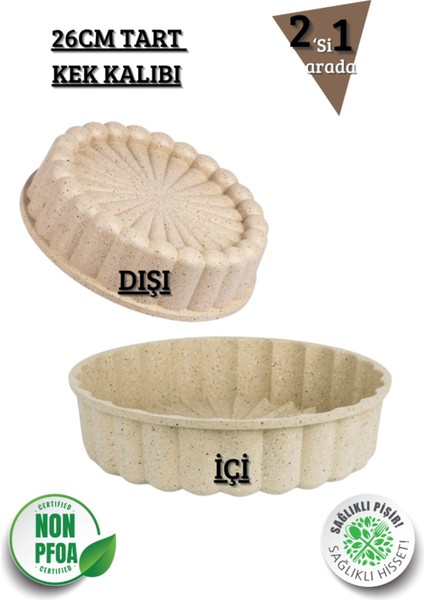 Alüminyum Döküm 2'li Dilimli ve Tart Kek Kalıbı, 26 Cm, Vizon Renk modelleri