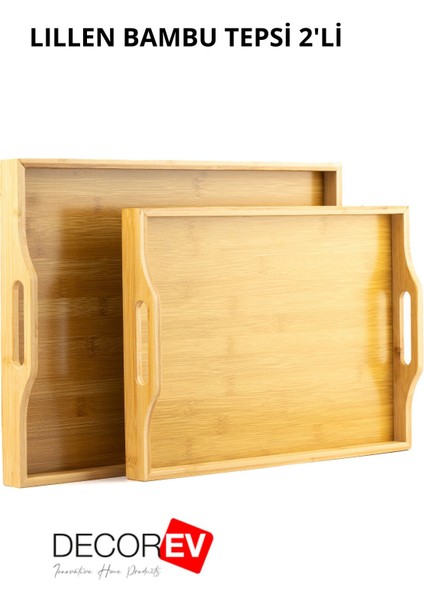Iki'li Bambu Tepsi Seti, Çay ve Kahvaltı Sunumu, Kahverengi, 46/33/40/28 cm