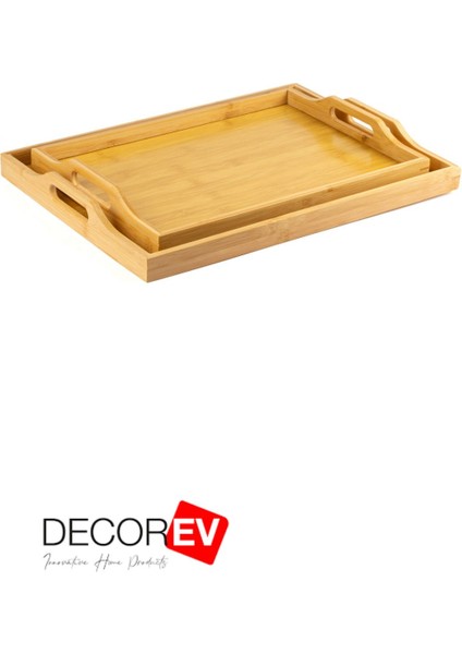 Iki'li Bambu Tepsi Seti, Çay ve Kahvaltı Sunumu, Kahverengi, 46/33/40/28 cm fiyatları