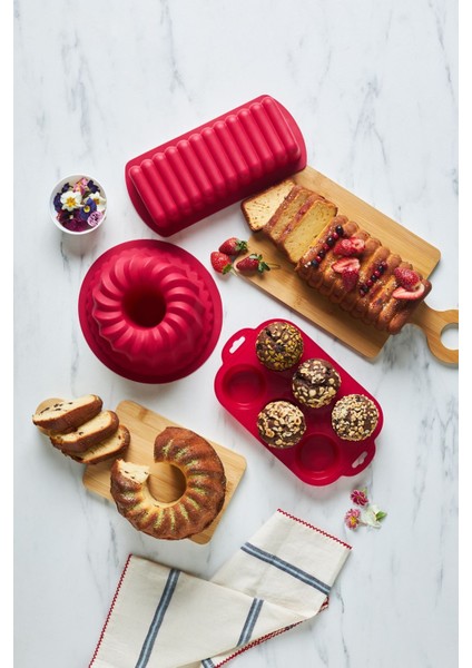 Silikon Kek Kalıbı Seti, 3'lü, Bordo, Esnek ve Dayanıklı, Pratik Kullanım