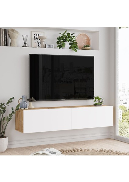 Aven Tv Ünitesi Tv Sehpası Kapaklı 140CM Çam-Beyaz AVE10-AW