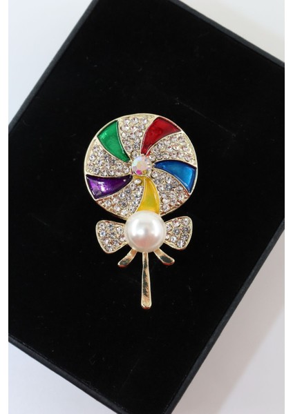 Lolipop Şekeri Incili Broş. Yaka Iğnesi Lolipop Broş. Taşlı Tasarım Broş. Kadın Broş. Lolipop Broş.