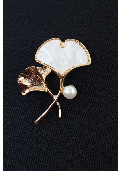 Gold Sedef Incili Ginkgo Yaprağı Broş. Yaka Iğnesi Ginkgo Yaprağı. Kadın Broş. Ginkgo Yaprağı Broş. fırsatları