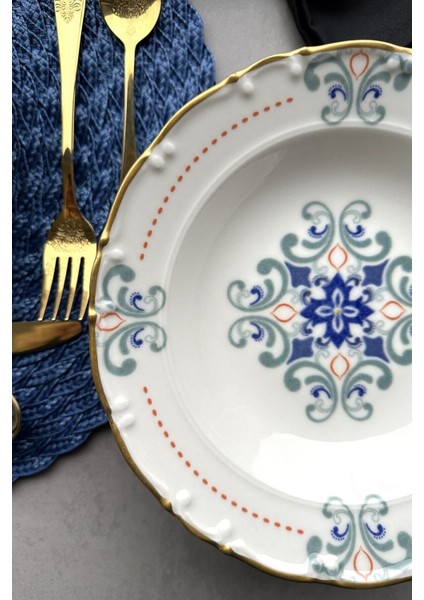 Krem Retro Çiçekli 6'lı Porselen Çukur Yemek Tabağı Takımı, 21 cm fiyatları